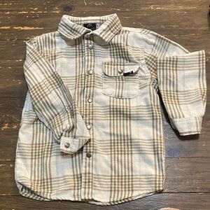 Plaid Volcom Kids Shirt in Cream and Brown